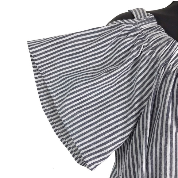 She & Sky Striped On Off Shoulder Cold Shoulder Tie Mini Dress SIZE LARGE - Picture 9 of 10